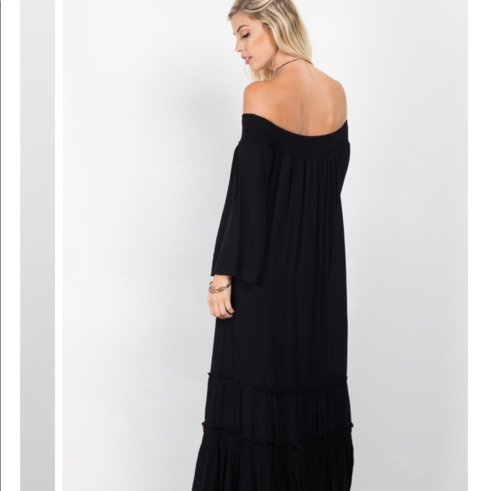 PinkBlush Black Off Shoulder Embroidered Hem Dress - Picture 2 of 7
